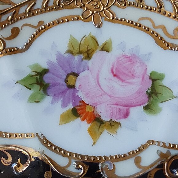 Stunning vintage Noritake teacup and saucer set hand painted flowers gold moriag - Picture 7 of 14